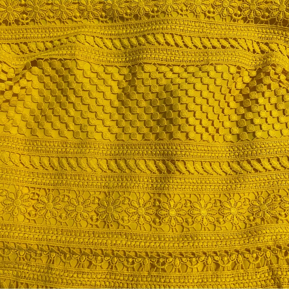 J. Crew Sunny Yellow Eyelet Crochet Lace Tiered Midi Dress Sundress Size 16 - Picture 14 of 15